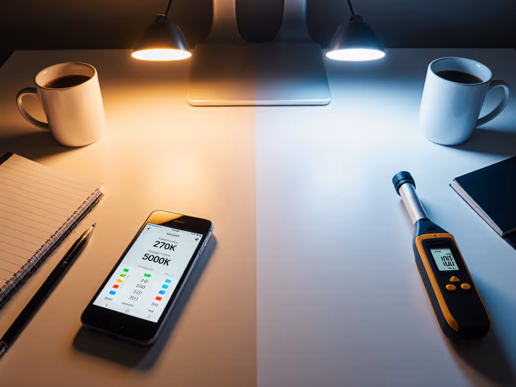 desk_color_temperature_testing_showing_phone_lux_meter_readings_at_2700k_vs_5000k